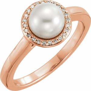 14K Rose Gold Cultured White Freshwater Pearl & .07 CTW Natural Diamond Halo-Style Ring
