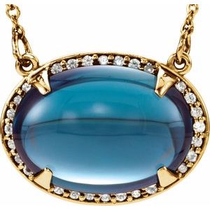 14K Yellow Gold Natural London Blue Topaz & .06 CTW Natural Diamond Halo-Style 16 1/2" Necklace