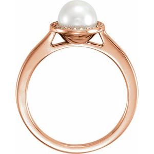 14K Rose Gold Cultured White Freshwater Pearl & .07 CTW Natural Diamond Halo-Style Ring