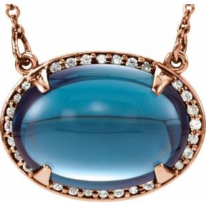 14K Rose Gold Natural London Blue Topaz & .06 CTW Natural Diamond Halo-Style 16 1/2" Necklace