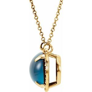 14K Yellow Gold Natural London Blue Topaz & .06 CTW Natural Diamond Halo-Style 16 1/2" Necklace