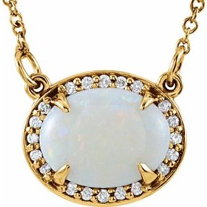 14K Yellow Gold Natural White Opal & .05 CTW Natural Diamond Halo-Style 16 1/2" Necklace