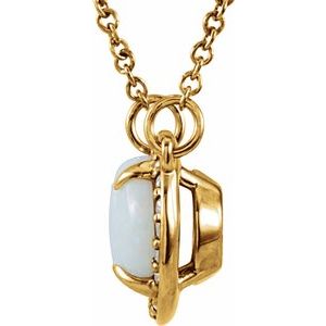 14K Yellow Gold Natural White Opal & .05 CTW Natural Diamond Halo-Style 16 1/2" Necklace
