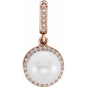 14K Rose Gold Cultured White Freshwater Pearl & .08 CTW Natural Diamond Pendant