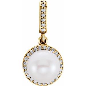 14K Yellow Gold Cultured White Freshwater Pearl & .08 CTW Natural Diamond Pendant