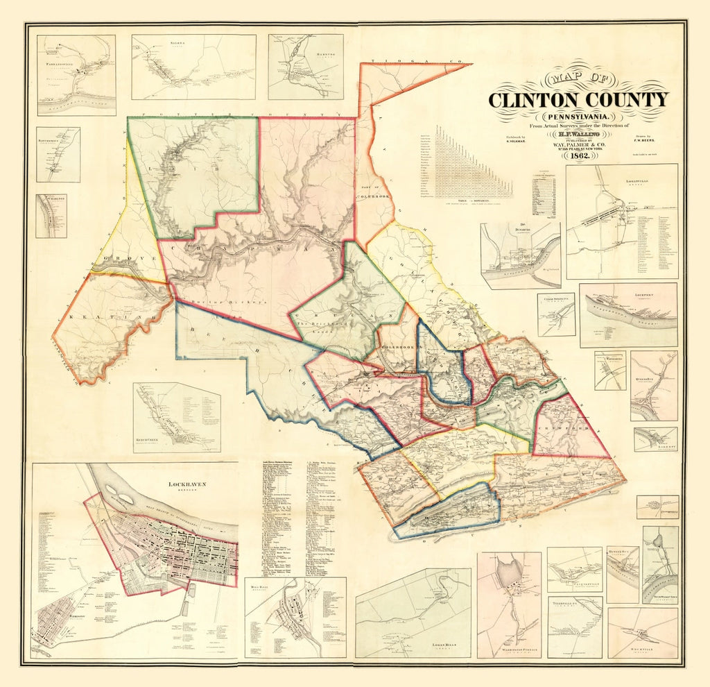 Vintage Map of Clinton County, Pennsylvania 1862