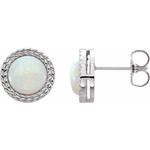 Platinum Natural White Opal Bezel-Set Leaf Earrings
