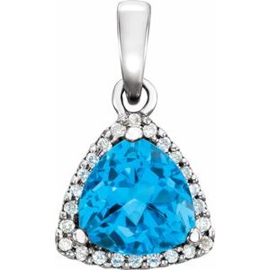 Platinum Natural Swiss Blue Topaz & 1/10 CTW Natural Diamond Pendant