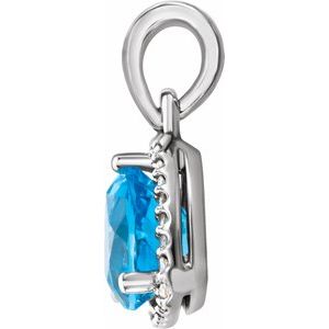 14K White Gold Natural Swiss Blue Topaz & 1/10 CTW Natural Diamond Pendant