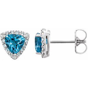 14K White Gold Natural Swiss Blue Topaz & 1/8 CTW Natural Diamond Earrings