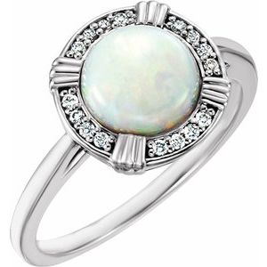 14K White Gold Natural White Opal & .08 CTW Natural Diamond Ring
