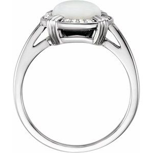 Platinum Natural White Opal & .08 CTW Natural Diamond Ring