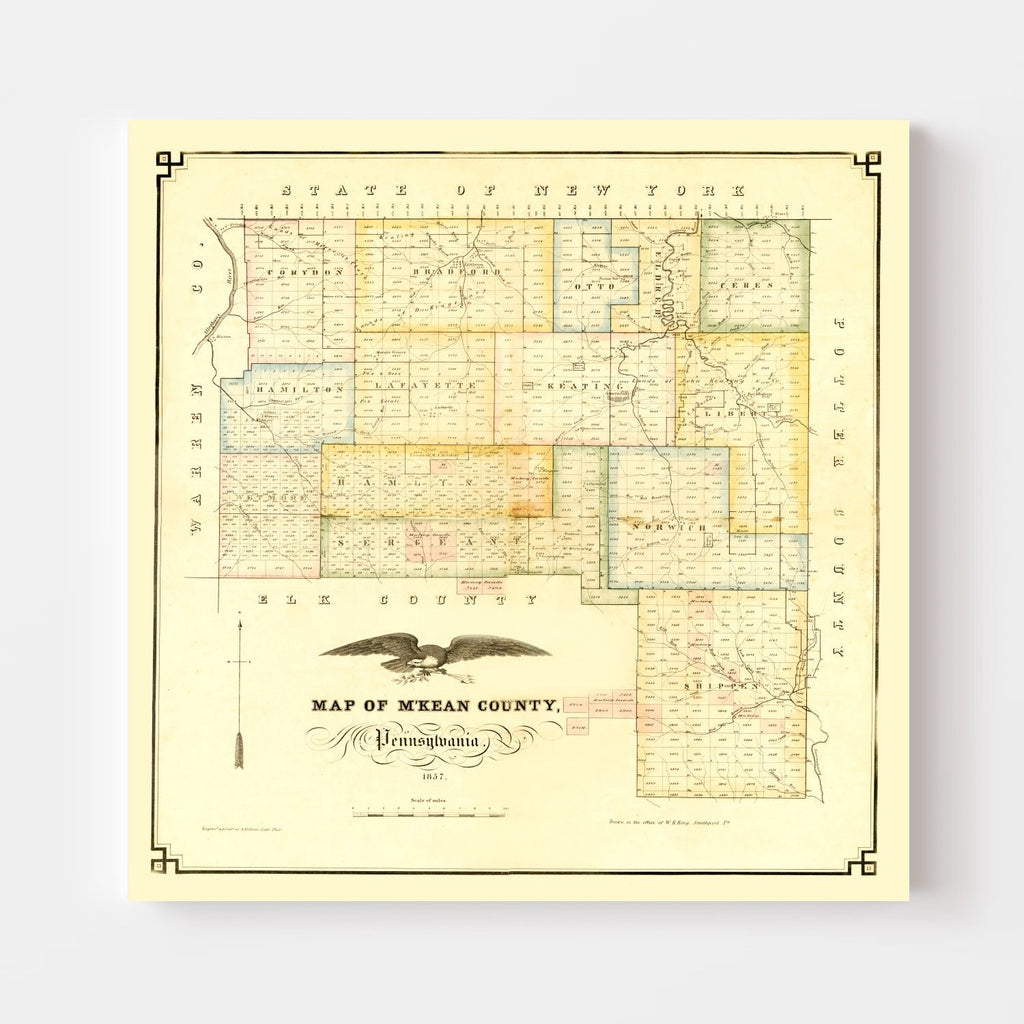 Vintage Map of M'Kean County, Pennsylvania 1857
