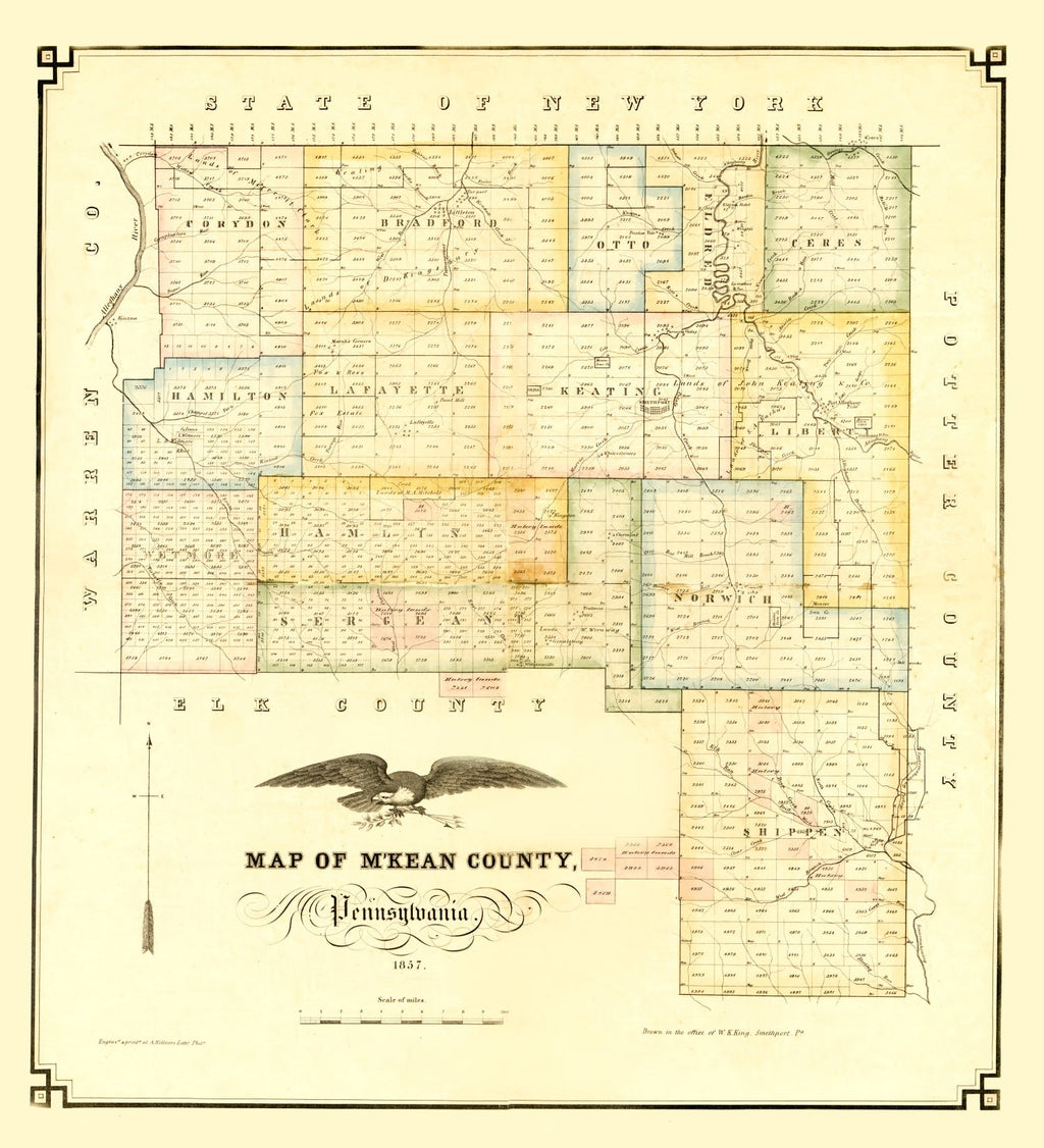 Vintage Map of M'Kean County, Pennsylvania 1857