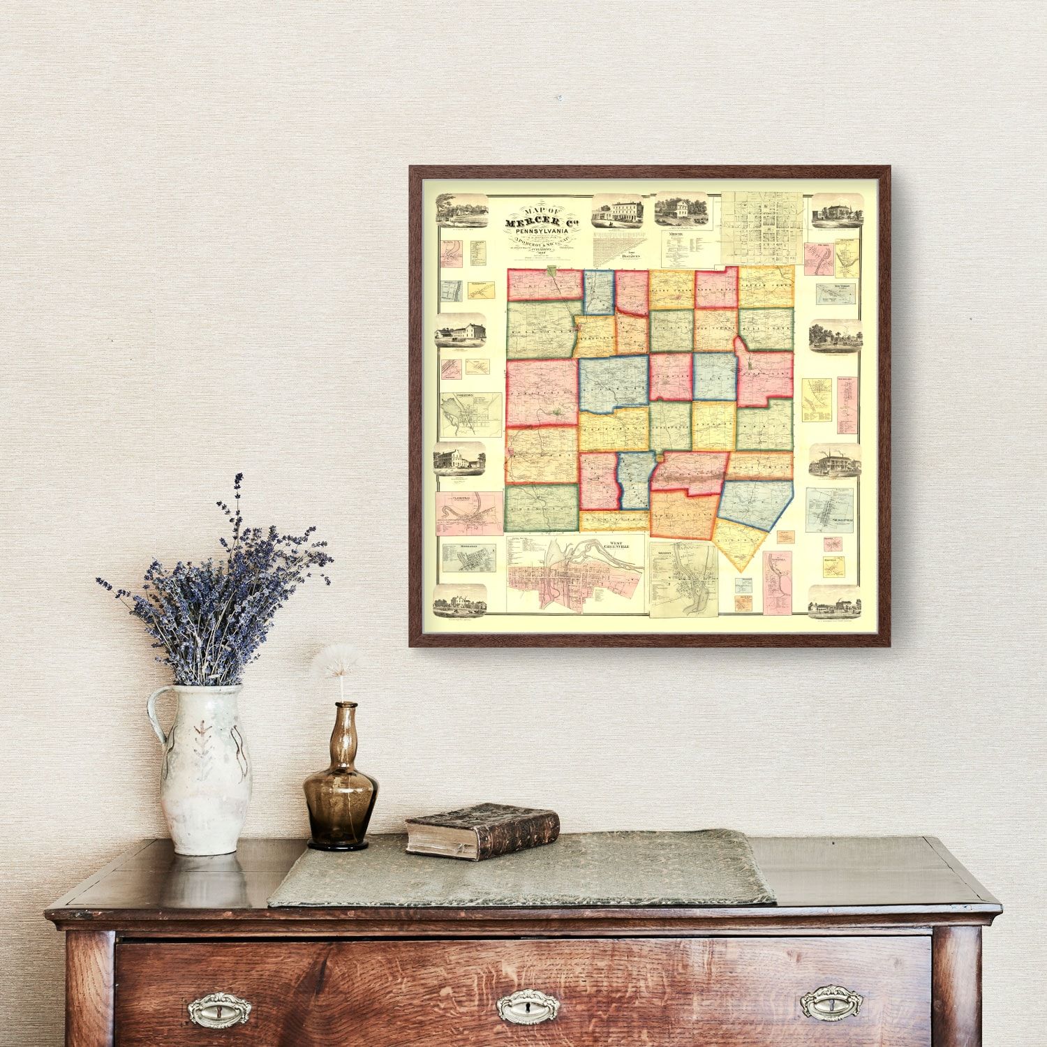 Vintage Map of Mercer County, Pennsylvania 1860