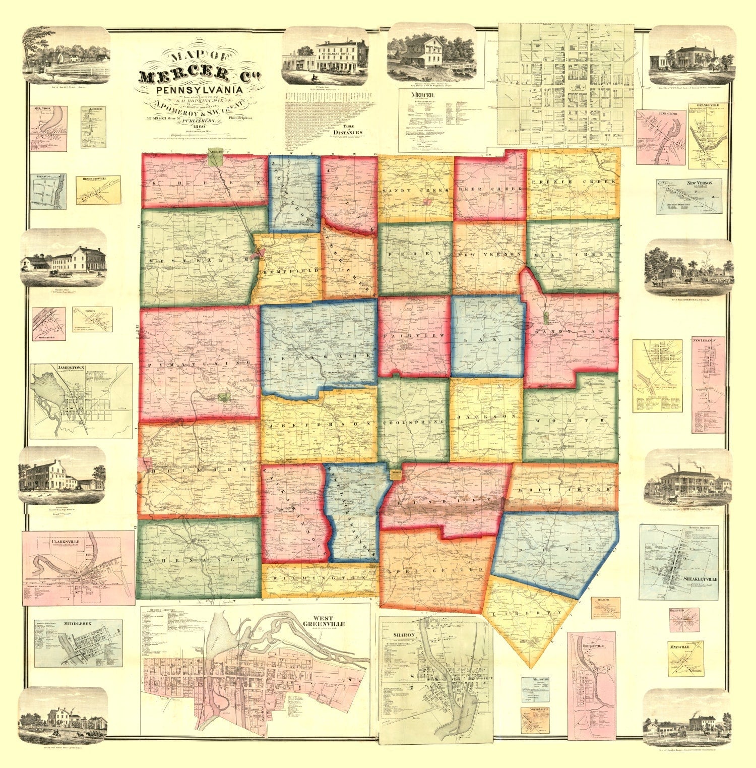 Vintage Map of Mercer County, Pennsylvania 1860