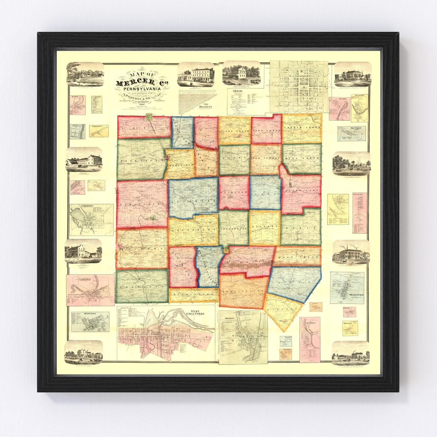 Vintage Map of Mercer County, Pennsylvania 1860
