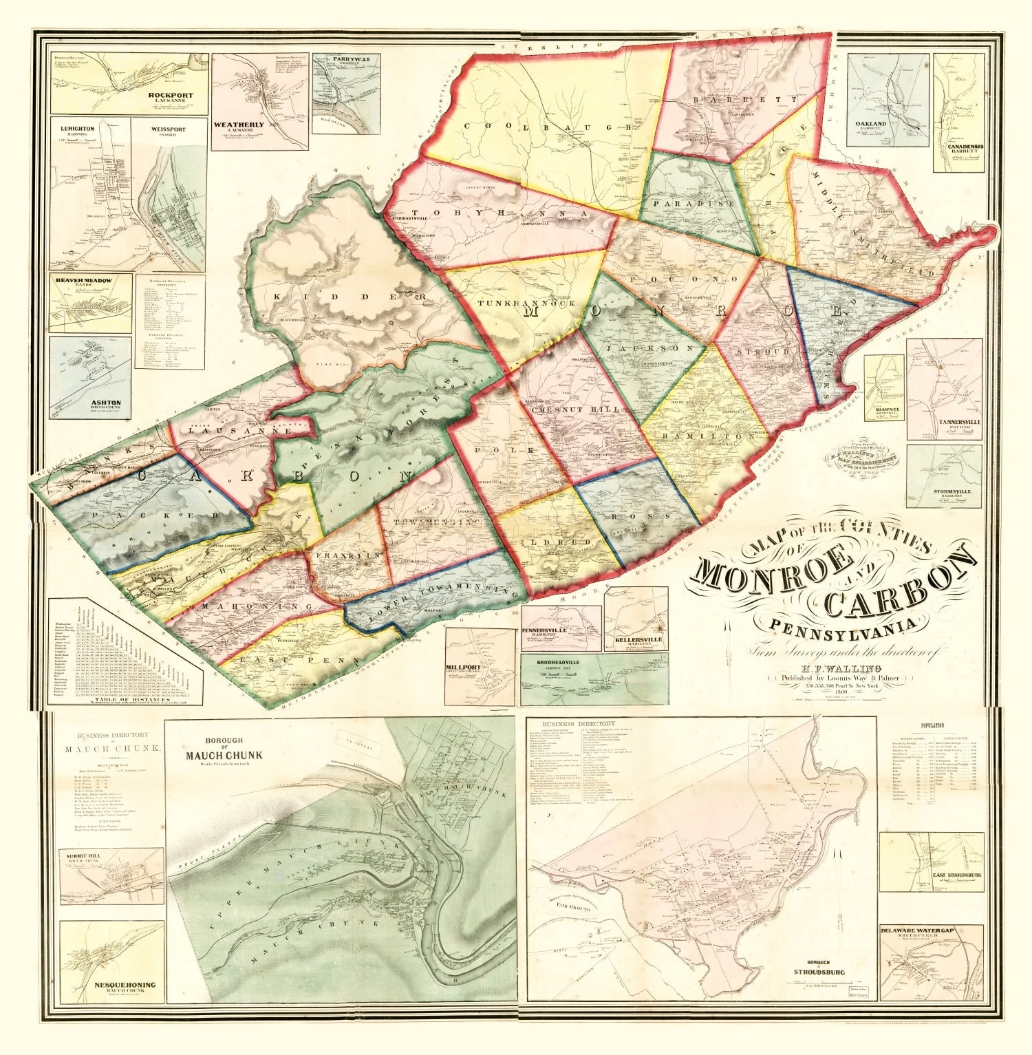Vintage Map of Monroe County, Pennsylvania 1860