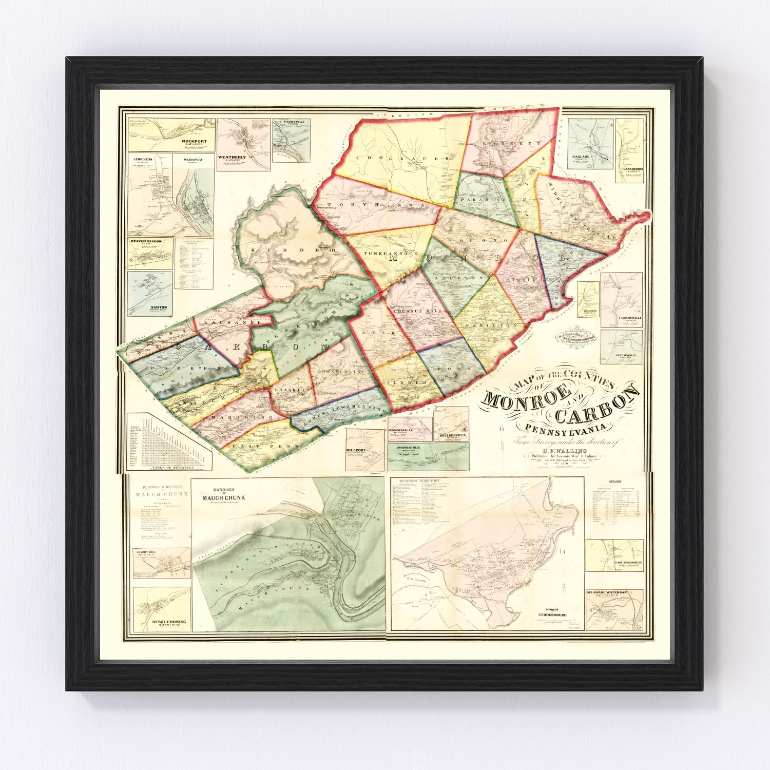 Vintage Map of Monroe County, Pennsylvania 1860