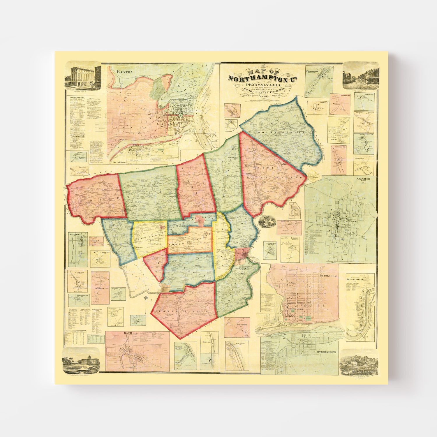 Vintage Map of Northampton County, Pennsylvania 1860