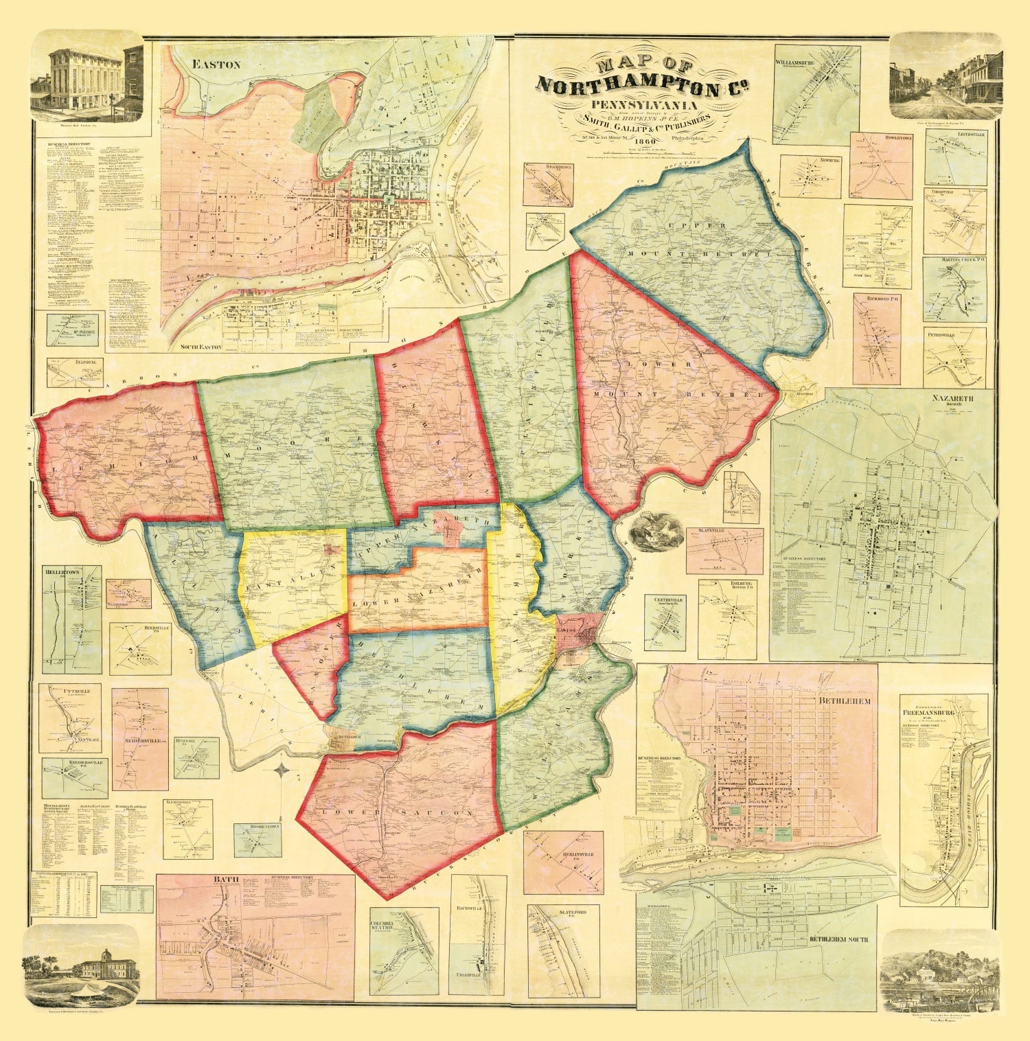 Vintage Map of Northampton County, Pennsylvania 1860