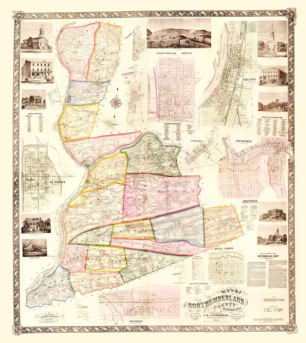 Vintage Map of Northumberland County, Pennsylvania 1858