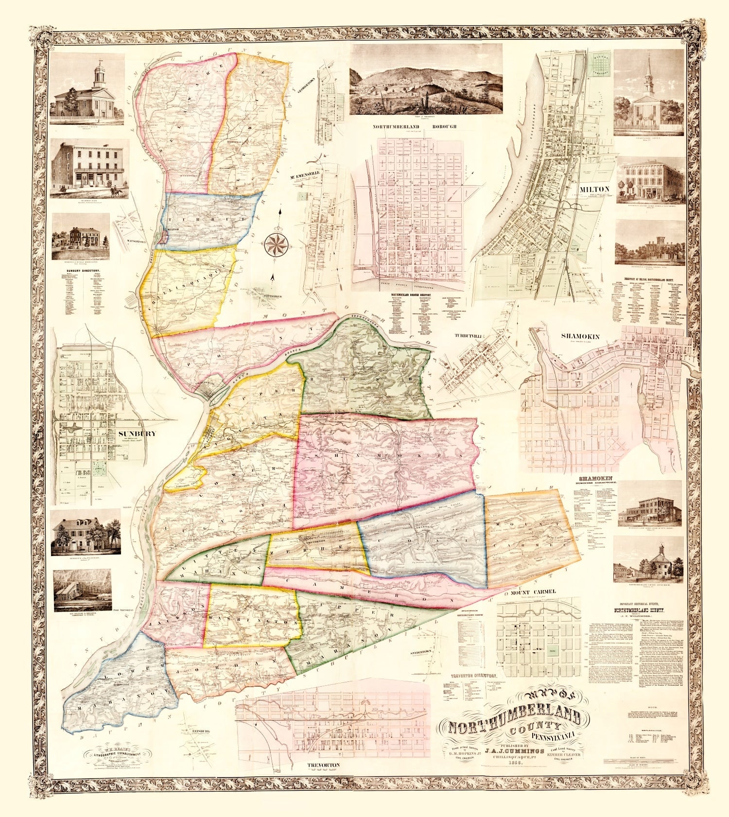 Vintage Map of Northumberland County, Pennsylvania 1858