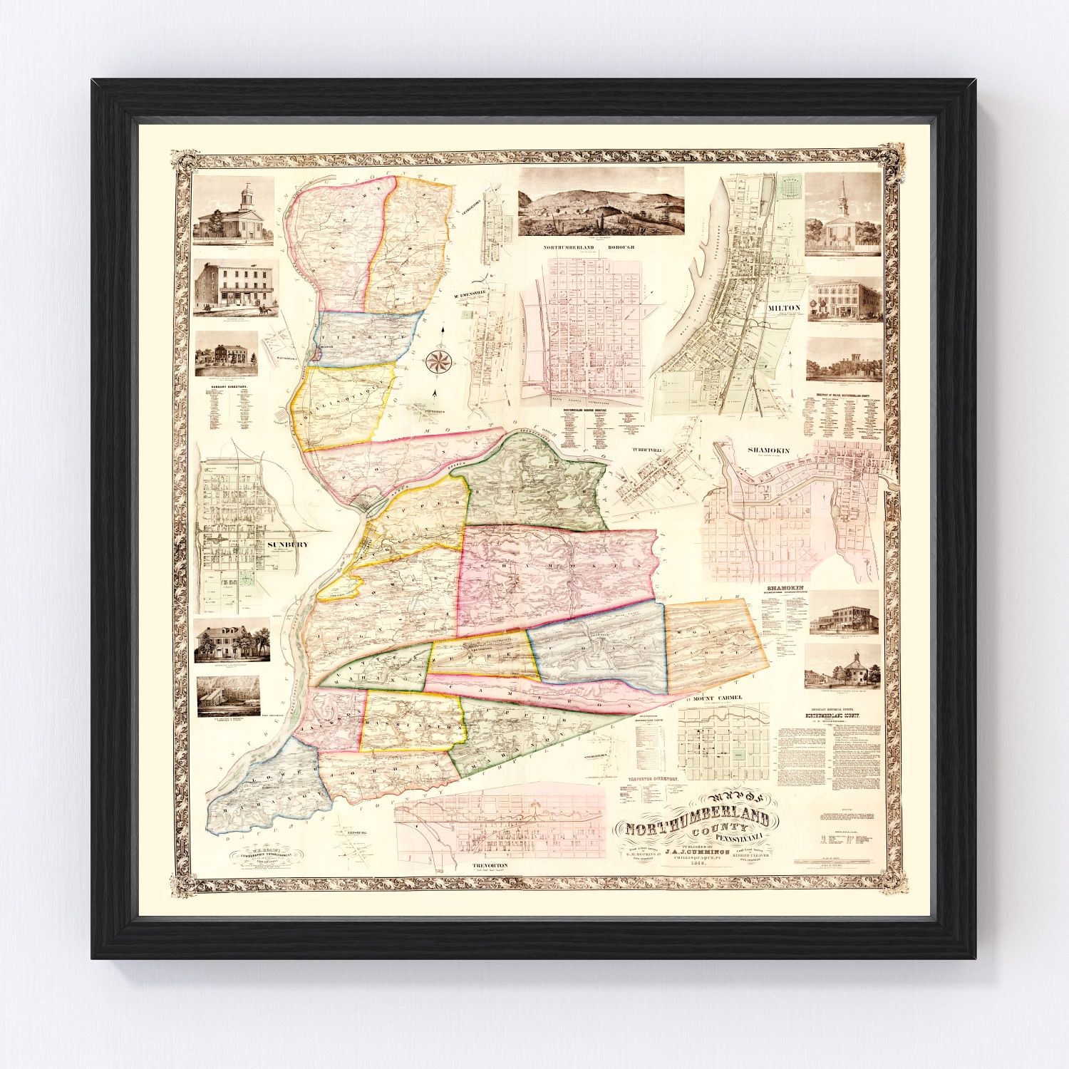 Vintage Map of Northumberland County, Pennsylvania 1858