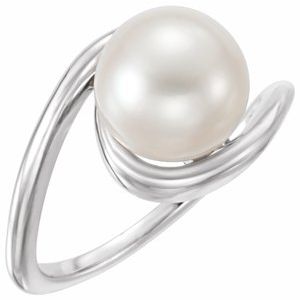 14K White Gold 9.5-10.0 mm Cultured White Freshwater Pearl Ring