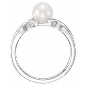 14K White Gold 6.5-7.0 mm Cultured White Freshwater Pearl Ring