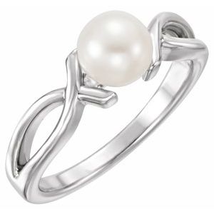 14K White Gold 6.5-7.0 mm Cultured White Freshwater Pearl Ring