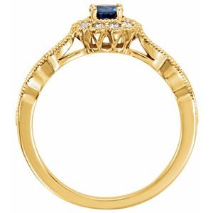 14K Yellow Gold Round Natural Blue Sapphire 1/4 CTW Natural Diamond Halo-Style Ring