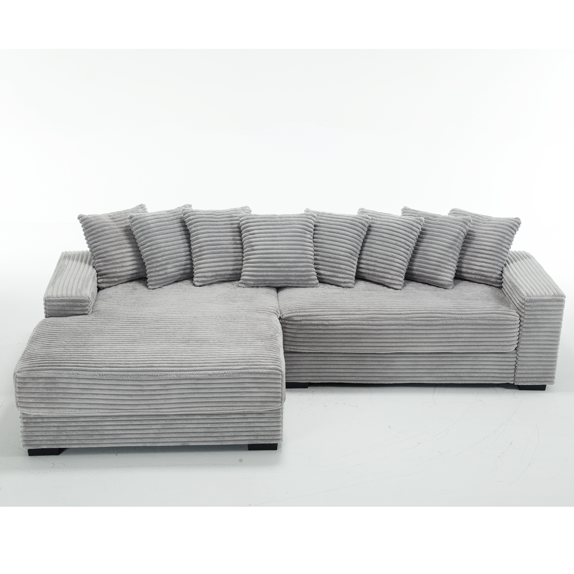[NEW ARRIVED] [VIDEO PROVIDED] Oversized Two-Piece  Couches,  L Shaped Sofa, Corduroy, Left Chaise Daybed,with Armrests,Eight Throw Pillows,Corner Sofa,Easy To Assemble,  Gray