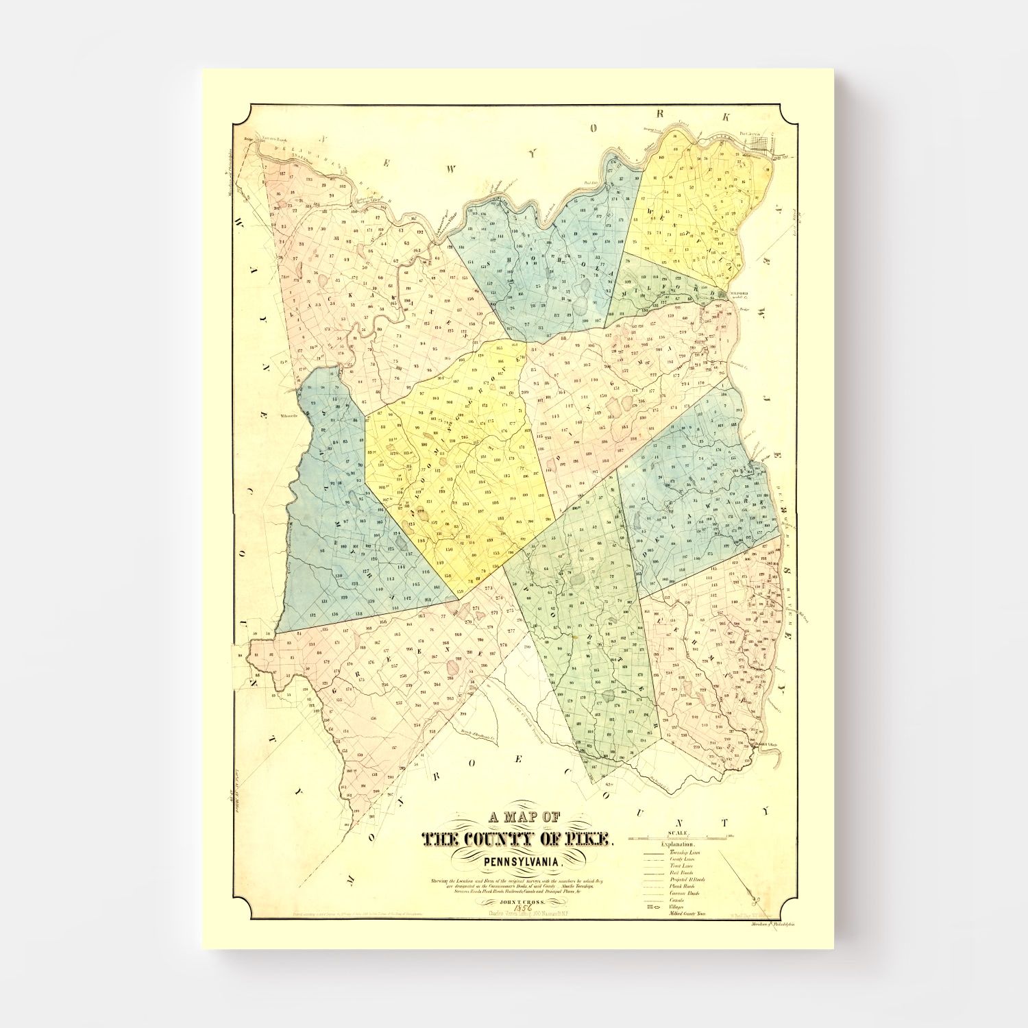 Vintage Map of Pike County, Pennsylvania 1856