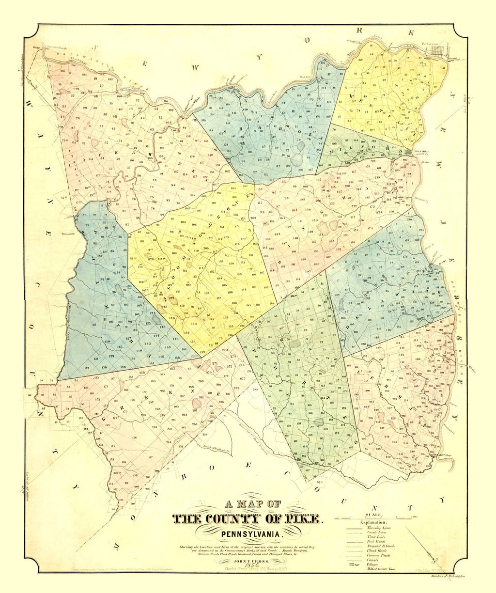 Vintage Map of Pike County, Pennsylvania 1856