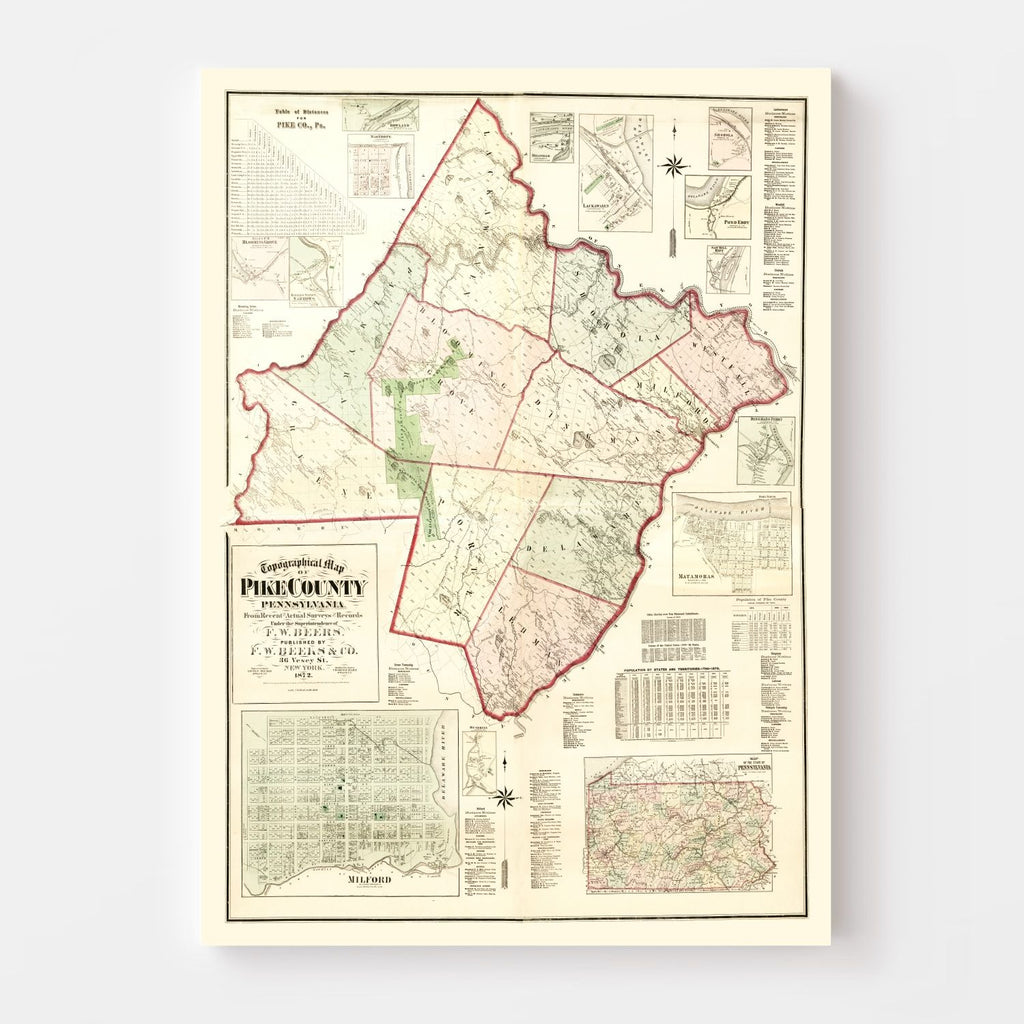 Vintage Map of Pike County, Pennsylvania 1872