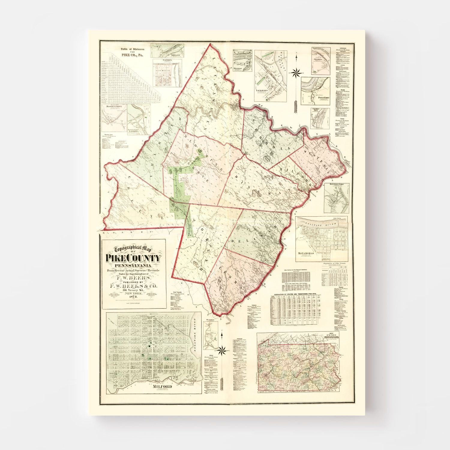 Vintage Map of Pike County, Pennsylvania 1872