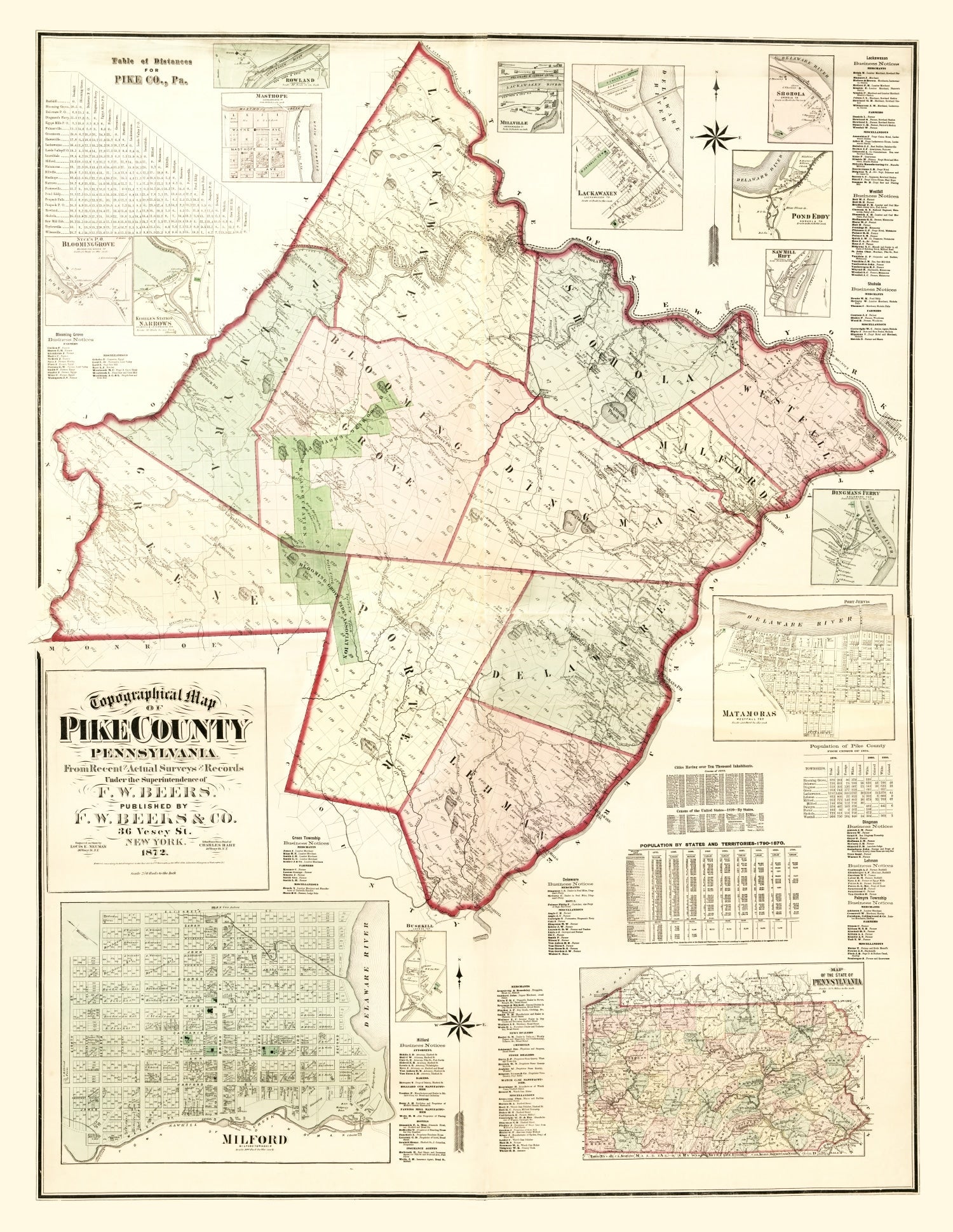 Vintage Map of Pike County, Pennsylvania 1872