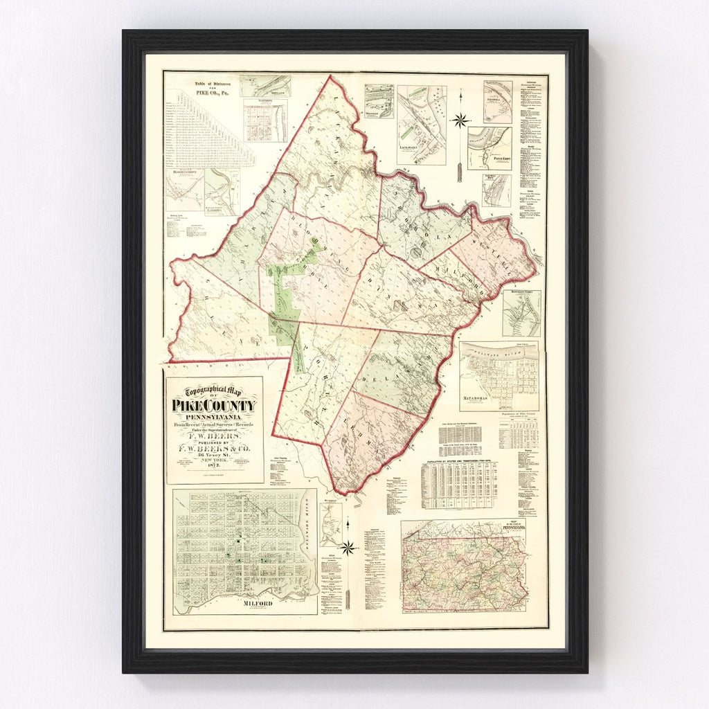 Vintage Map of Pike County, Pennsylvania 1872