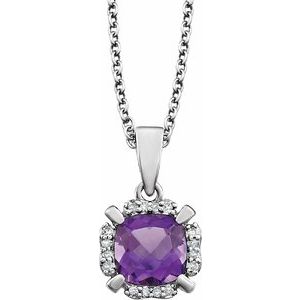 14K White Gold Natural Amethyst & .04 CTW Natural Diamond 18" Necklace