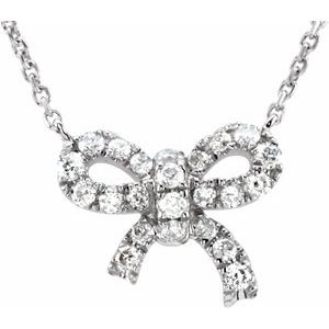 14K White Gold 1/6 CTW Natural Diamond Bow 18" Necklace