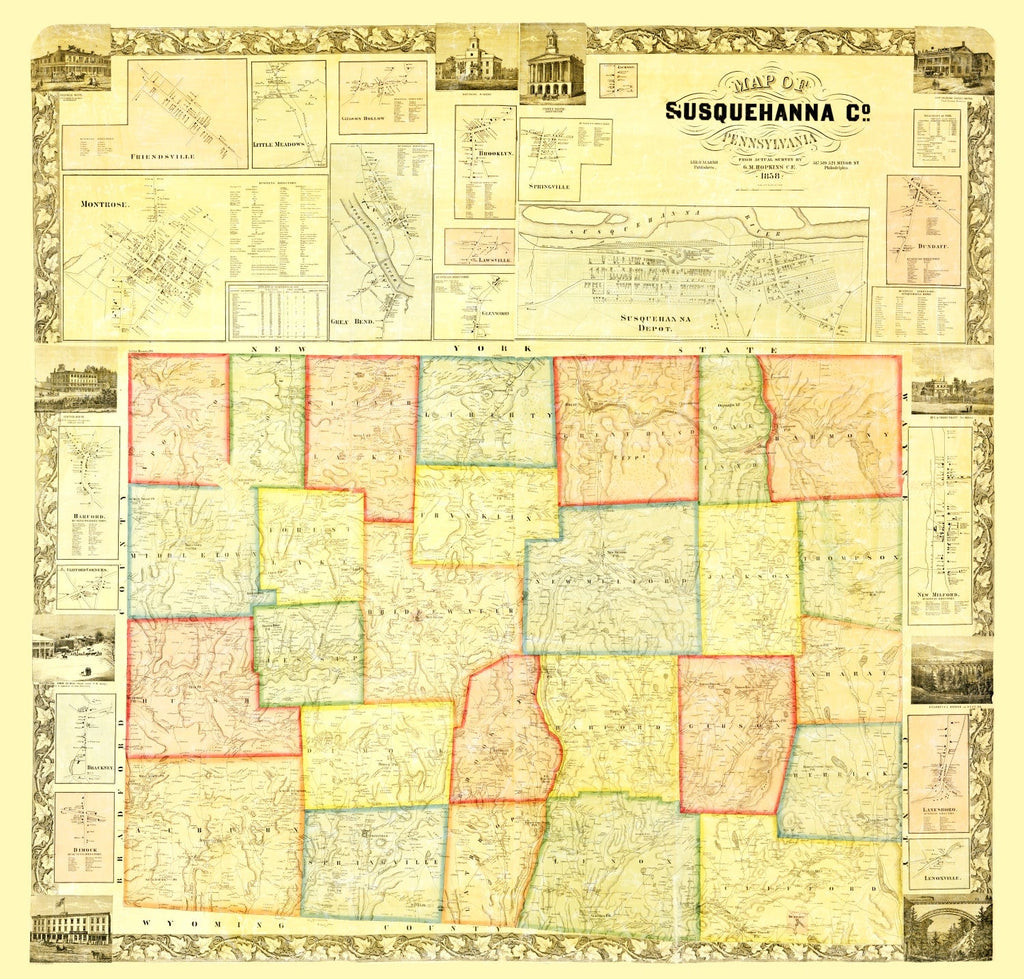Vintage Map of Susquehanna County, Pennsylvania 1858