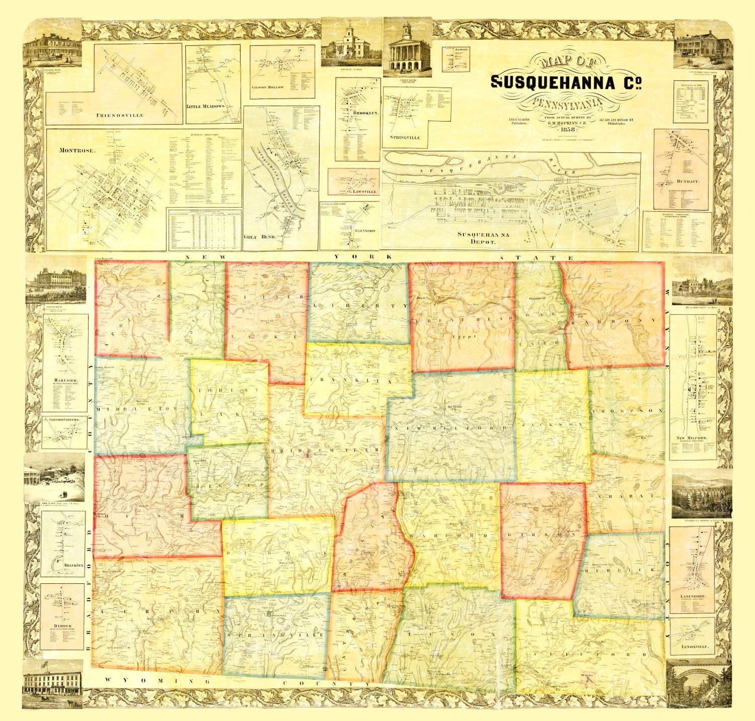 Vintage Map of Susquehanna County, Pennsylvania 1858