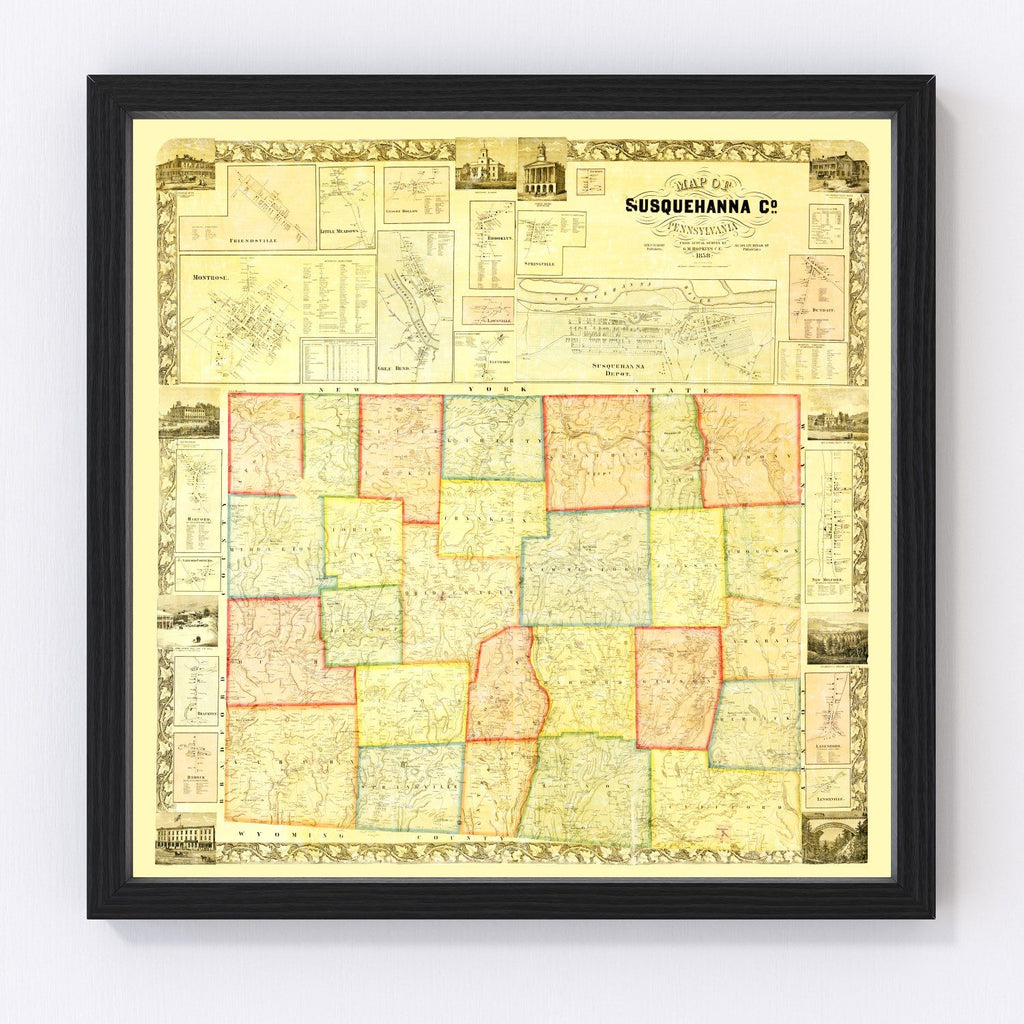 Vintage Map of Susquehanna County, Pennsylvania 1858