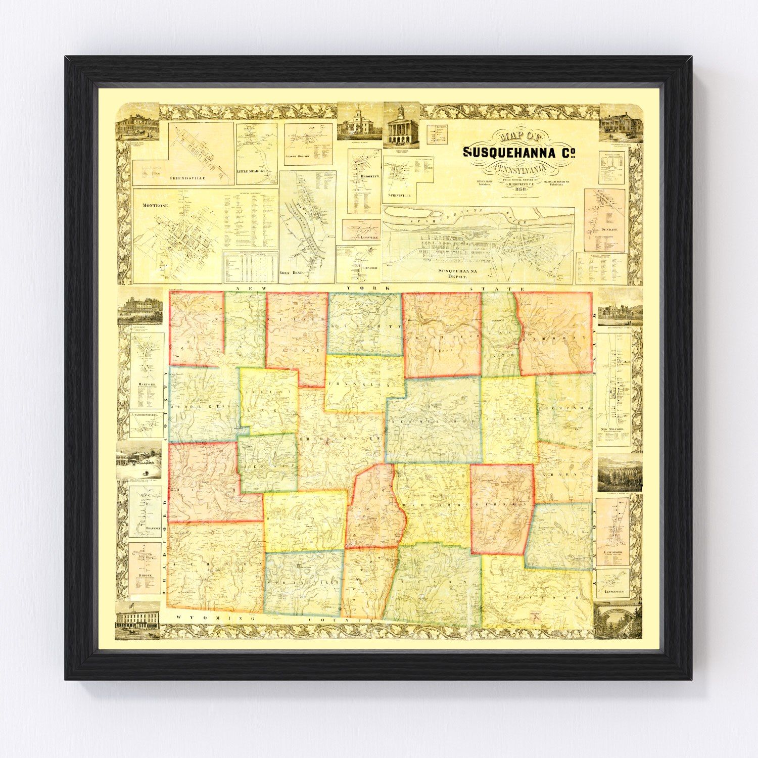 Vintage Map of Susquehanna County, Pennsylvania 1858