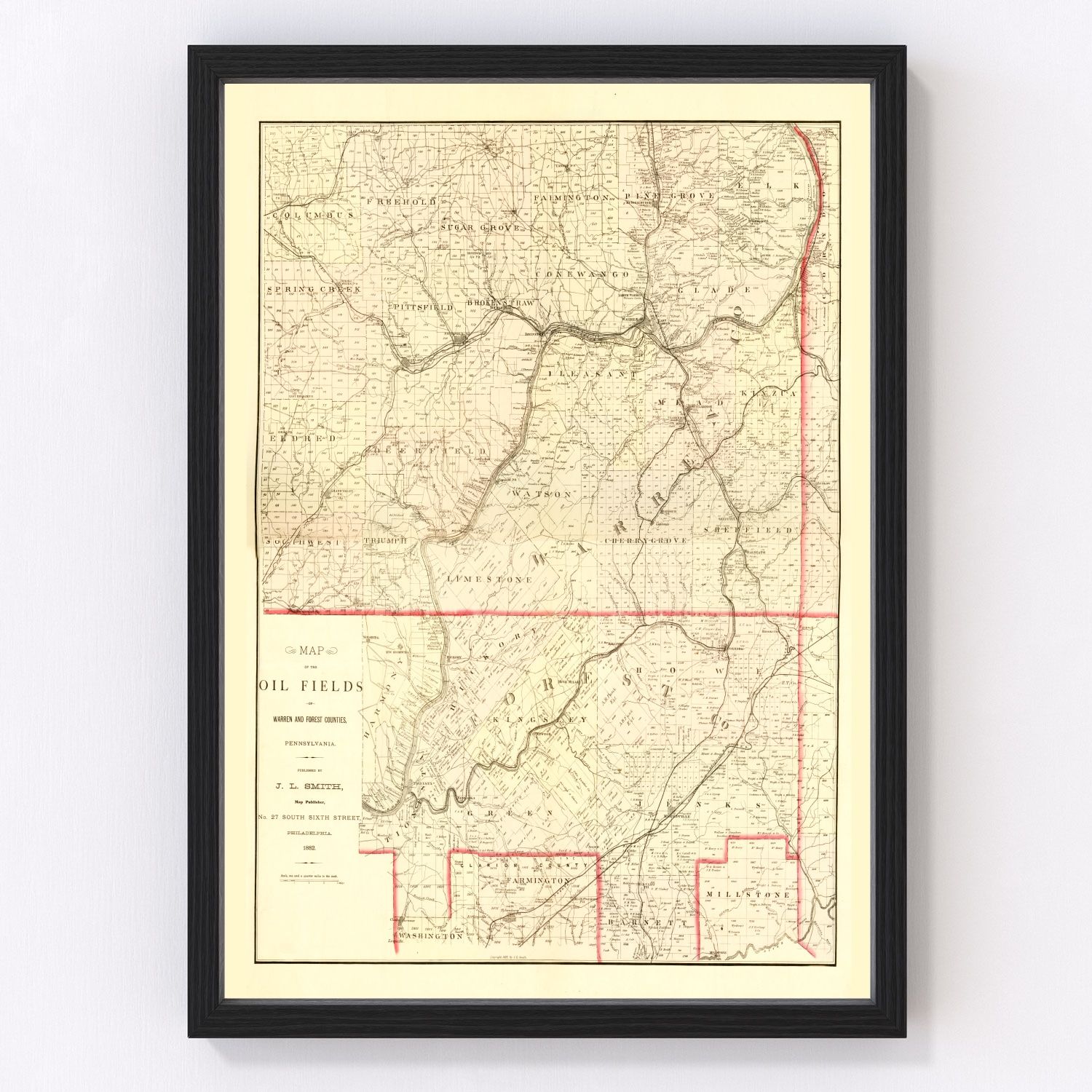 Vintage Map of Warren County, Pennsylvania 1882