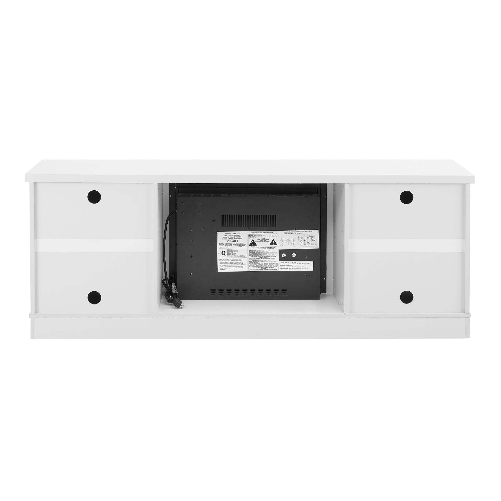 Modern Farmhouse TV Media Stand, Large Barn Inspired Home Entertainment Console, with 23' Fireplace Insert, for TV Up to 70'', with Open Shelves and Closed Cabinets, White, 64.8'W*15.67'D*24.29'H