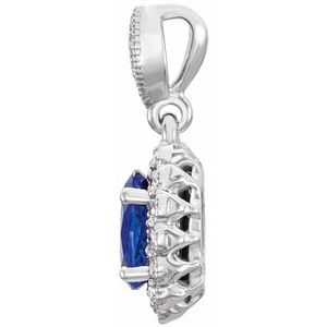 14K White Gold Lab-Grown Blue Sapphire & 1/5 CTW Natural Diamond Pendant
