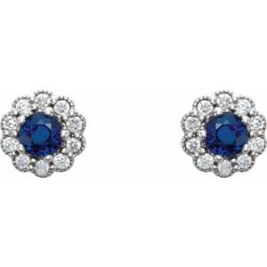 Platinum 6.5 mm Lab-Grown Blue Sapphire & 1/4 CTW Natural Diamond Earrings – image 2