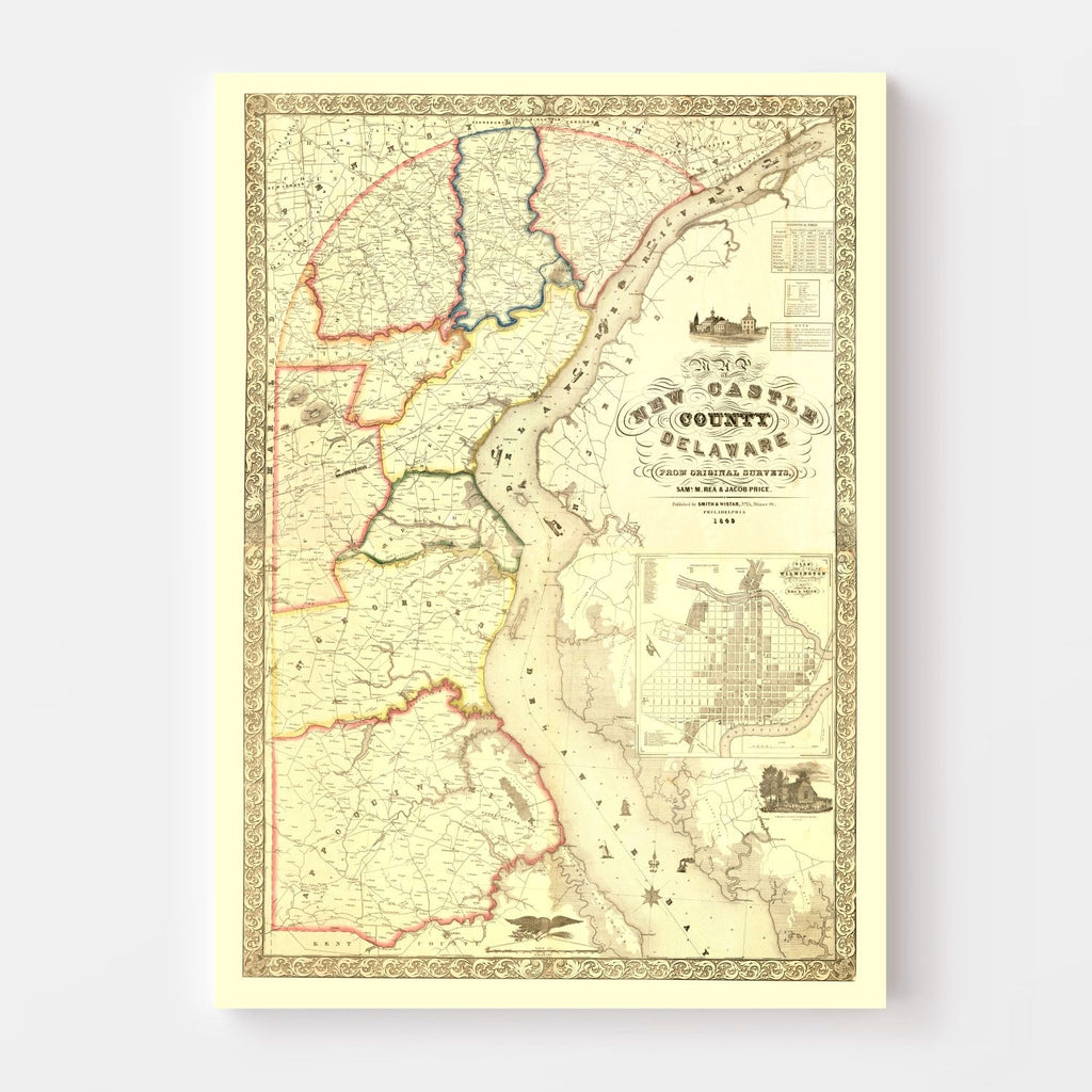 Vintage Map of New Castle County, Delaware 1849